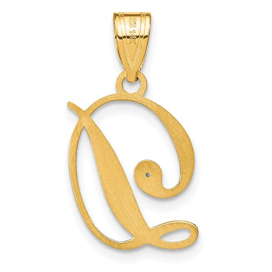 Dije de Inicial con Letra D en Cursiva y Diamante en Oro Amarillo de 14k