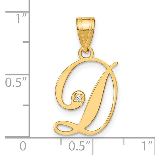 Dije de Inicial con Letra D en Cursiva y Diamante en Oro Amarillo de 14k