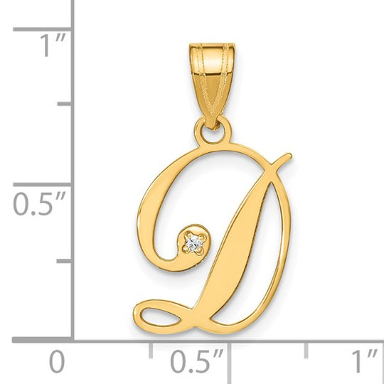 Dije de Inicial con Letra D en Cursiva y Diamante en Oro Amarillo de 14k