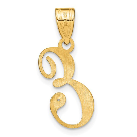 Dije con la Inicial "E" en Estilo Cursiva en Oro Amarillo de 14k con Diamante