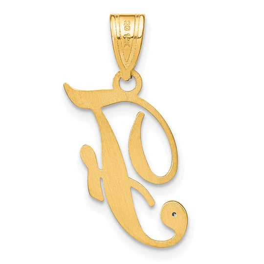 Dije con la Inicial "F" en Letra Cursiva en Oro Amarillo de 14k con Diamante