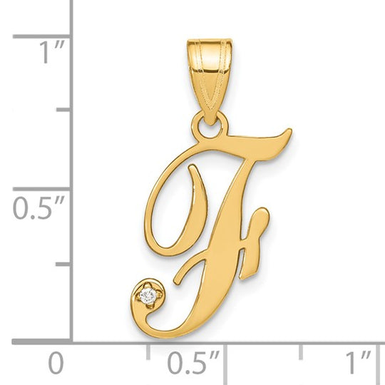 Dije con la Inicial "F" en Letra Cursiva en Oro Amarillo de 14k con Diamante