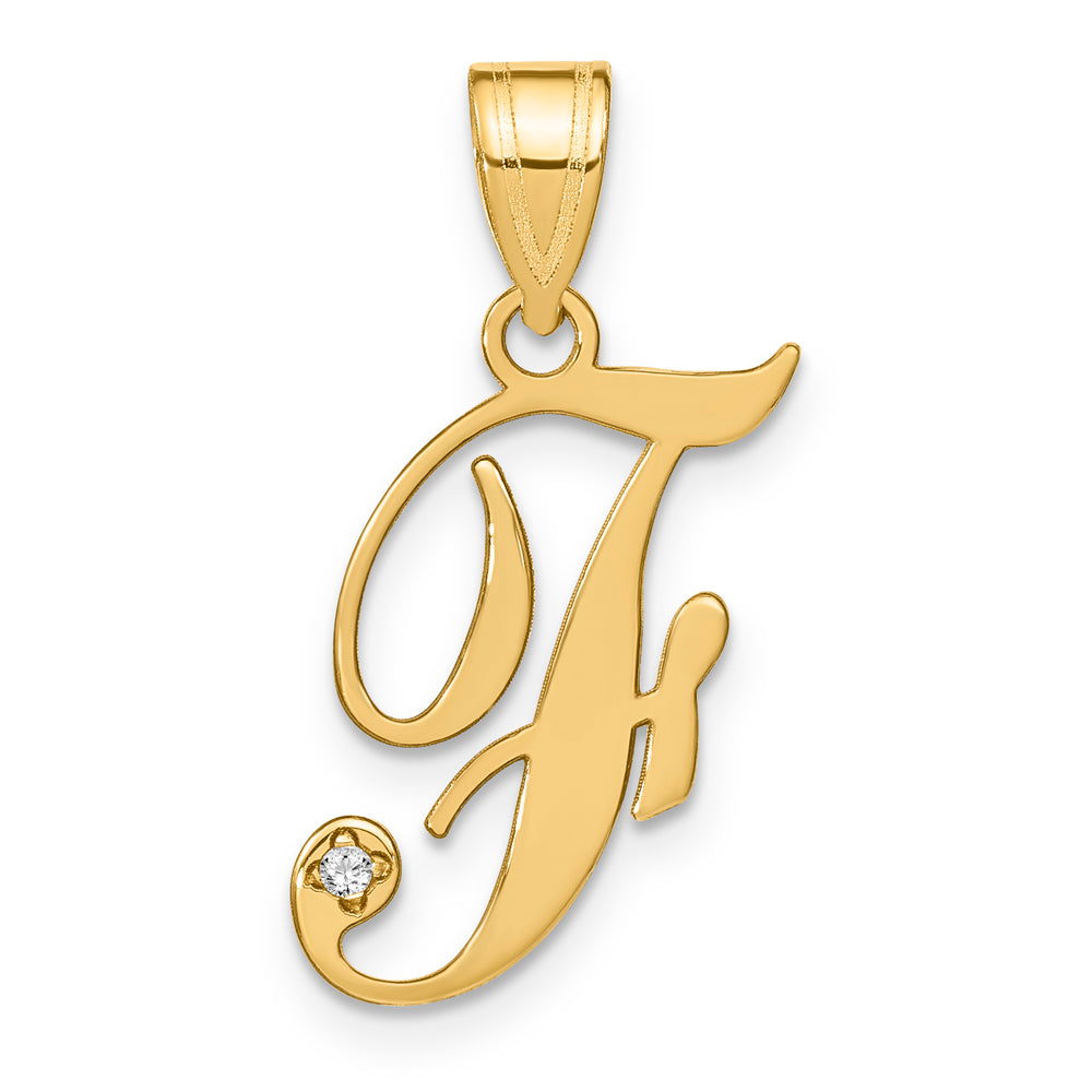 Dije con la Inicial "F" en Letra Cursiva en Oro Amarillo de 14k con Diamante