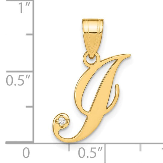 Dije Inicial "I" en Letra Estilo Script en Oro Amarillo de 14K con Diamante