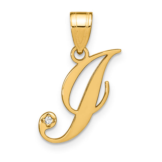 Dije Inicial "I" en Letra Estilo Script en Oro Amarillo de 14K con Diamante