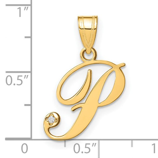 Dije Inicial "P" en Cursiva con Diamante en Oro Amarillo de 14k