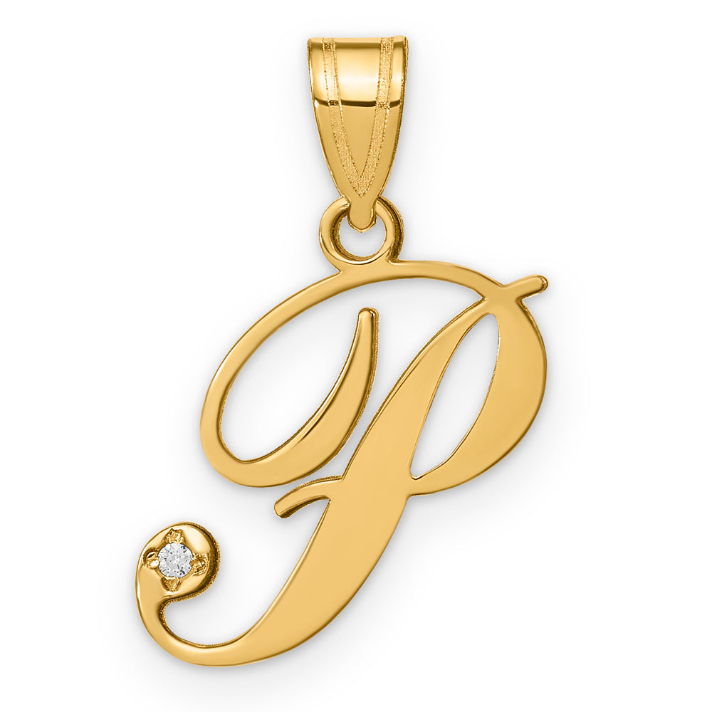 Dije Inicial "P" en Cursiva con Diamante en Oro Amarillo de 14k