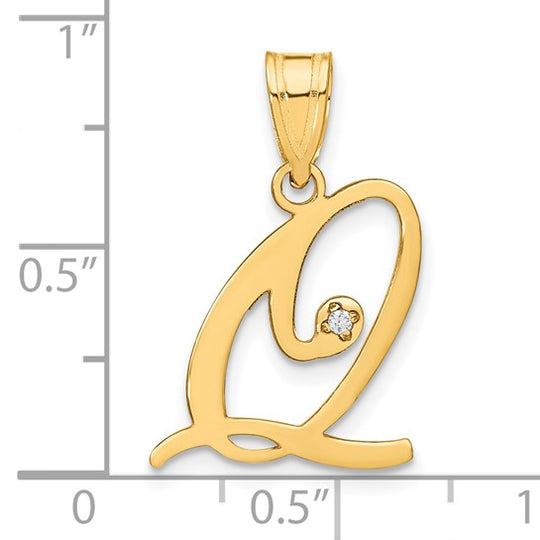 Colgante Inicial "Q" en Estilo Script en Oro Amarillo de 14k con Diamante