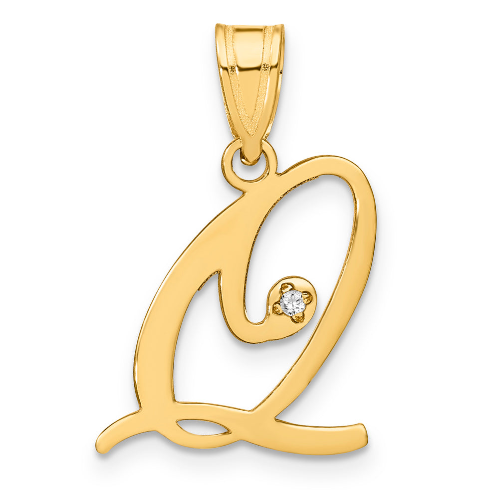 Colgante Inicial "Q" en Estilo Script en Oro Amarillo de 14k con Diamante