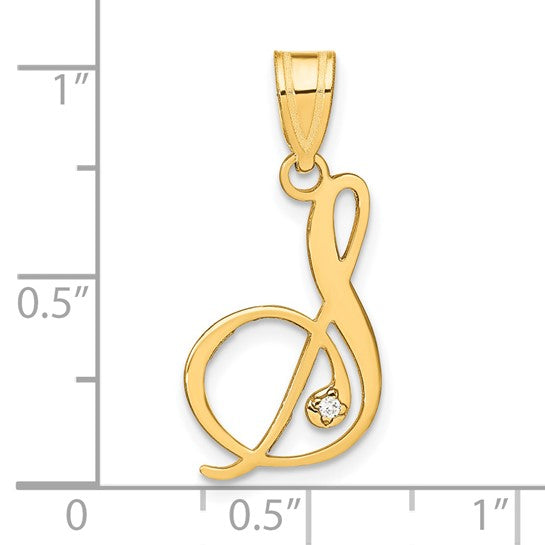 Colgante de Oro Amarillo de 14k con la Inicial "S" en Estilo Script y Diamante