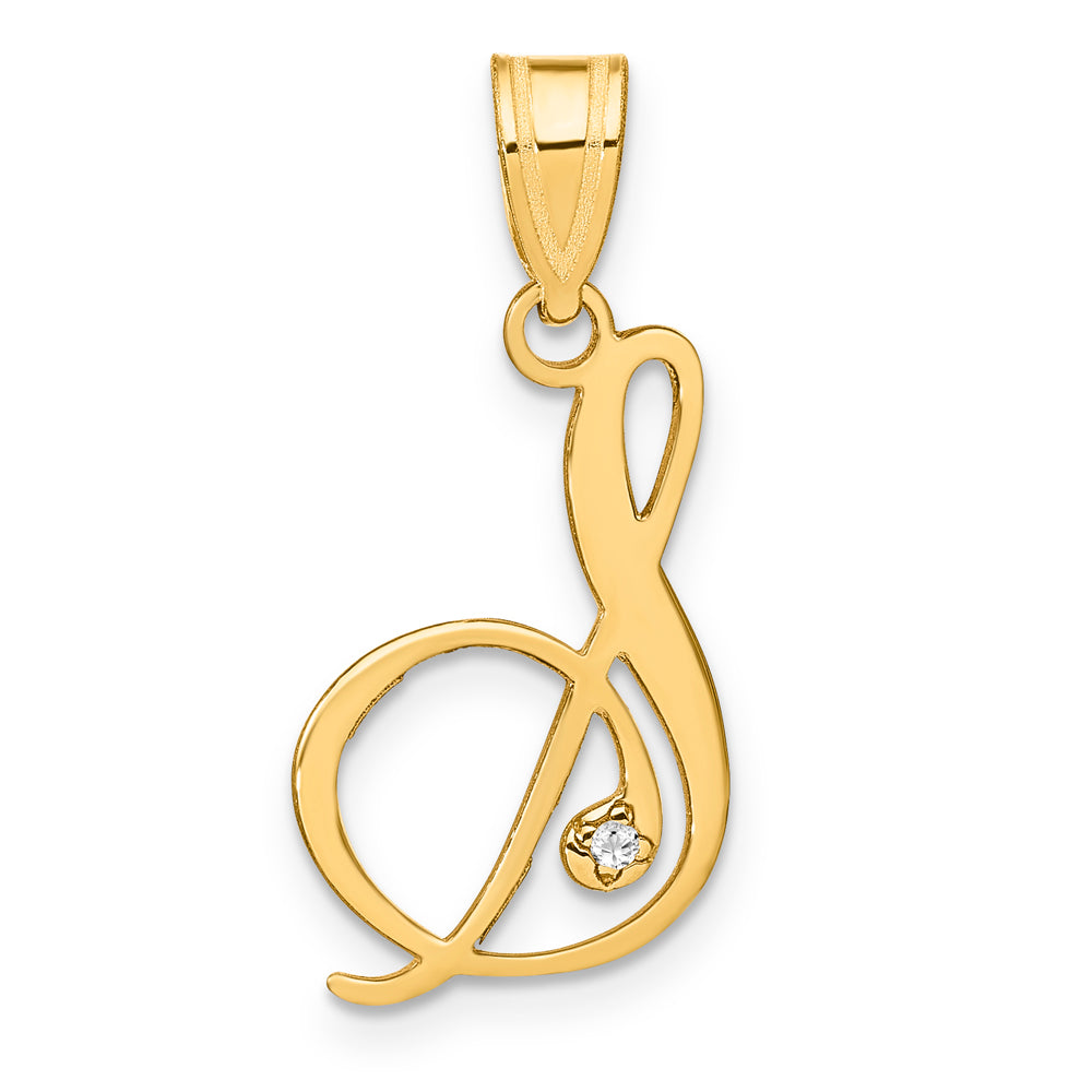 Colgante de Oro Amarillo de 14k con la Inicial "S" en Estilo Script y Diamante