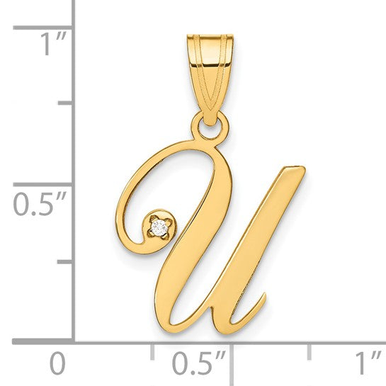 Colgante de Inicial "U" en Oro Amarillo de 14k con Diamante