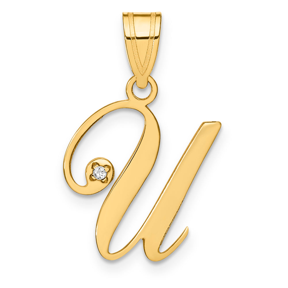 Colgante de Inicial "U" en Oro Amarillo de 14k con Diamante