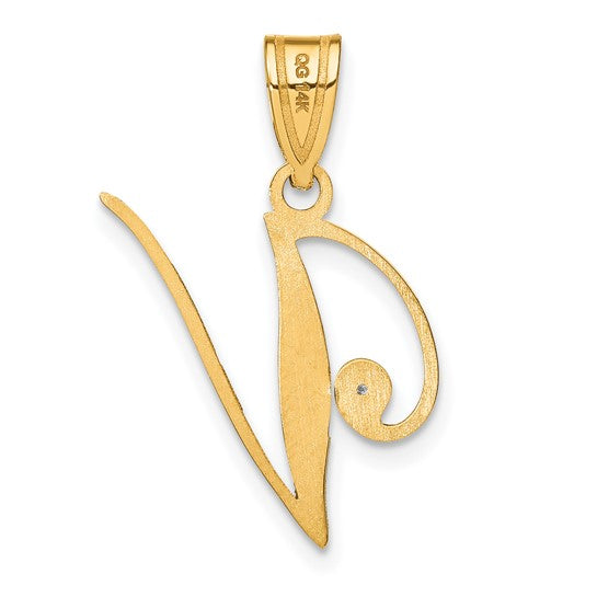 Dije de la Inicial "V" en Estilo Script con Diamante en Oro Amarillo de 14k