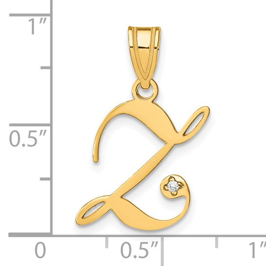 Dije Inicial "Z" Estilo Cursivo con Diamante en Oro Amarillo de 14k