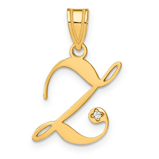 Dije Inicial "Z" Estilo Cursivo con Diamante en Oro Amarillo de 14k