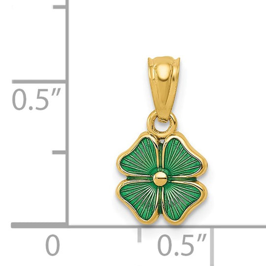 Dije de Trébol de Cuatro Hojas Esmalte Verde 14K