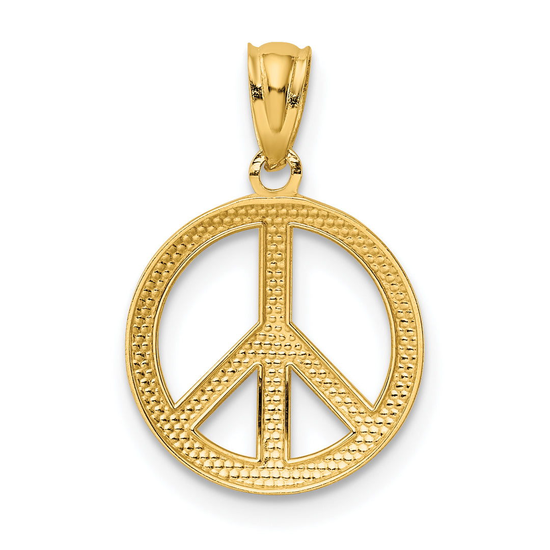 Colgante Circular con Símbolo de Paz en Oro de 14k Pulido