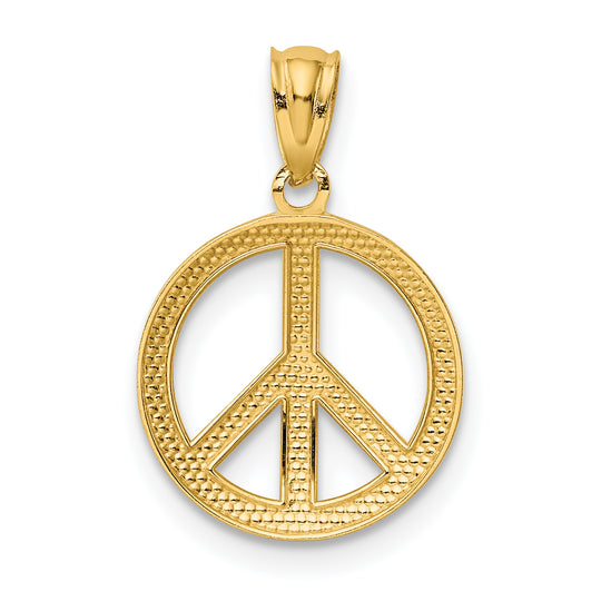 Colgante Circular con Símbolo de Paz en Oro de 14k Pulido