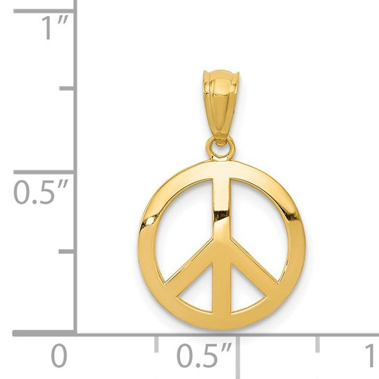 Colgante Circular con Símbolo de Paz en Oro de 14k Pulido