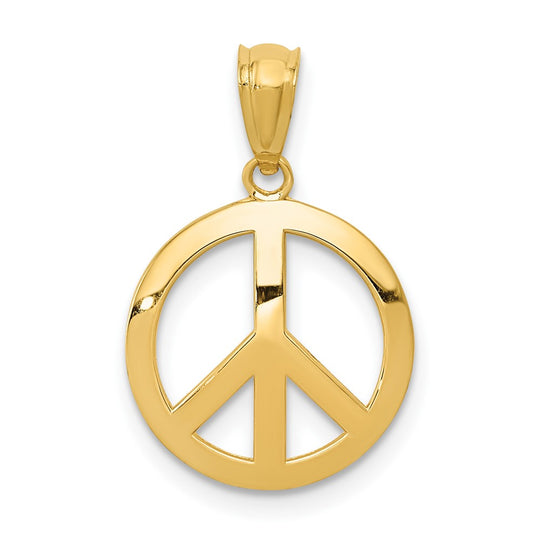 Colgante Circular con Símbolo de Paz en Oro de 14k Pulido