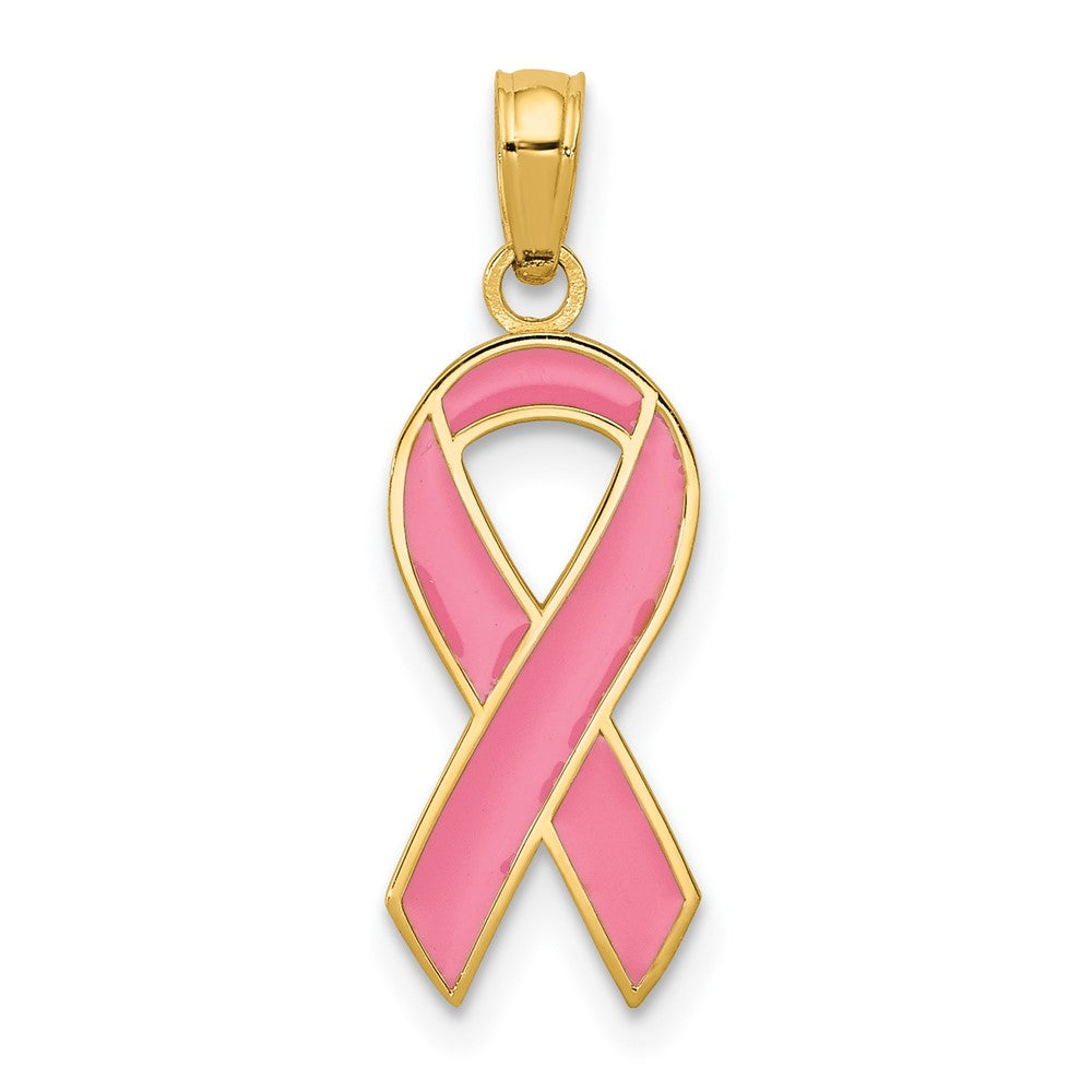 Colgante de Listón de Conciencia Esmaltado en Rosa de 14k Oro Amarillo