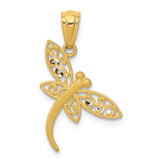 Colgante "Libélula Cortada en Diamante" en Oro Amarillo de 14K