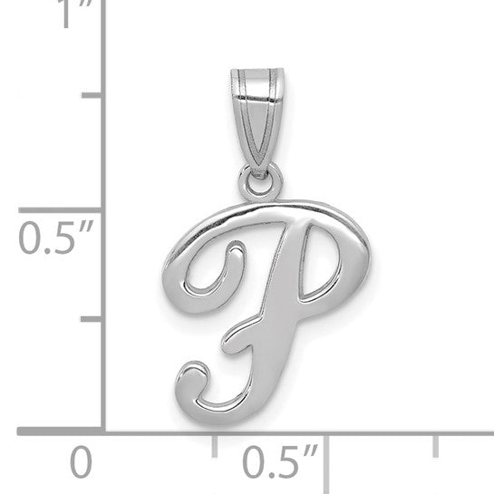 Dije Inicial "P" en Oro Blanco de 14k con Diseño en Escritura