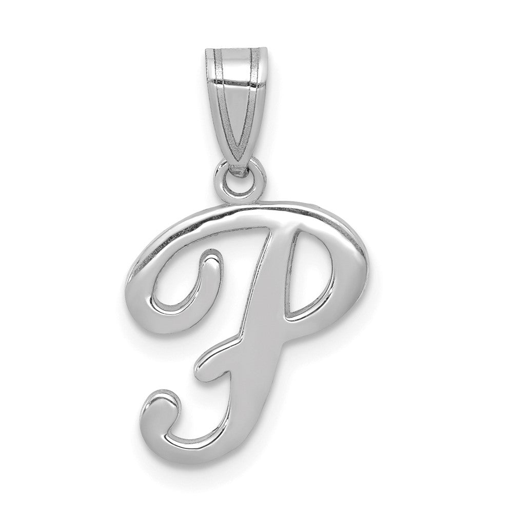 Dije Inicial "P" en Oro Blanco de 14k con Diseño en Escritura