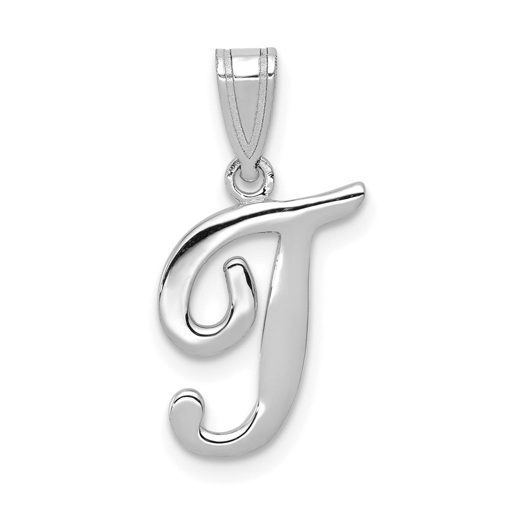 Colgante de Inicial "T" en Oro Blanco de 14k Estilo Script