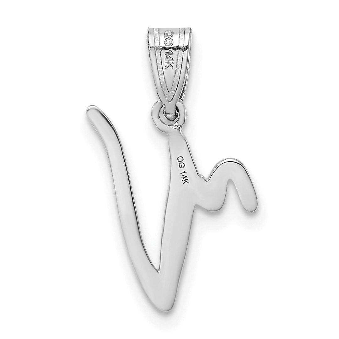 Colgante con la Inicial "V" en Oro Blanco de 14k con Estilo Script