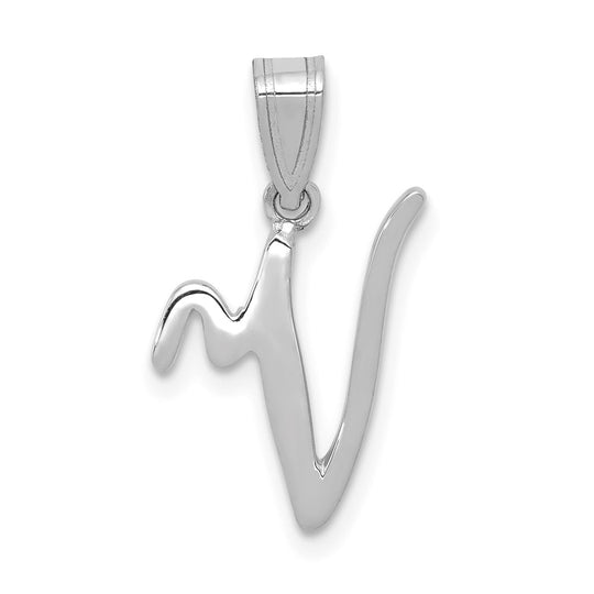 Colgante con la Inicial "V" en Oro Blanco de 14k con Estilo Script