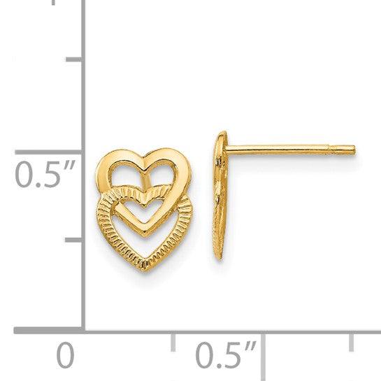 Pendientes de Corazón Doble Pulidos de 14K Oro Amarillo