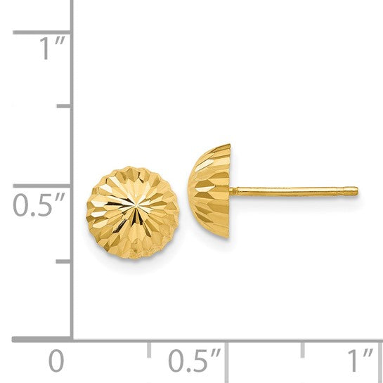 Pendientes de Post Abombados con Corte Diamante de 8 mm en Oro Amarillo de 14k