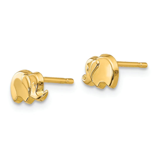 Pendientes de Elefante Pulidos de 14K Oro Amarillo