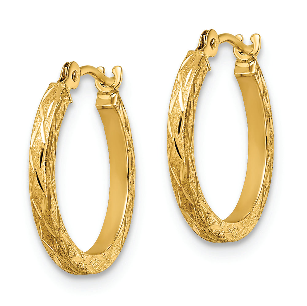 Aretes Tipo Argolla de Talla Diamante Satinados y Pulidos en Oro de 14k