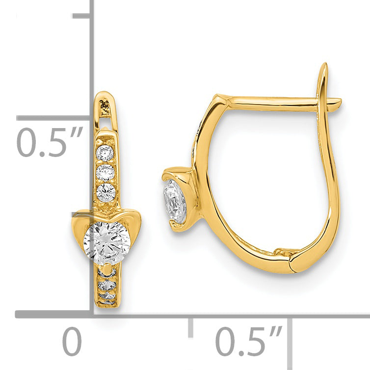 Aretes Aros de Corazón con CZ Pulidos de 14K