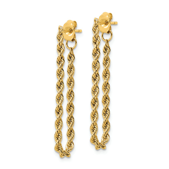 Aretes Colgantes de Cuerda Pulidos en Oro Amarillo de 14K