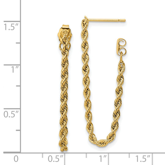 Aretes Colgantes de Cuerda Pulidos en Oro Amarillo de 14K