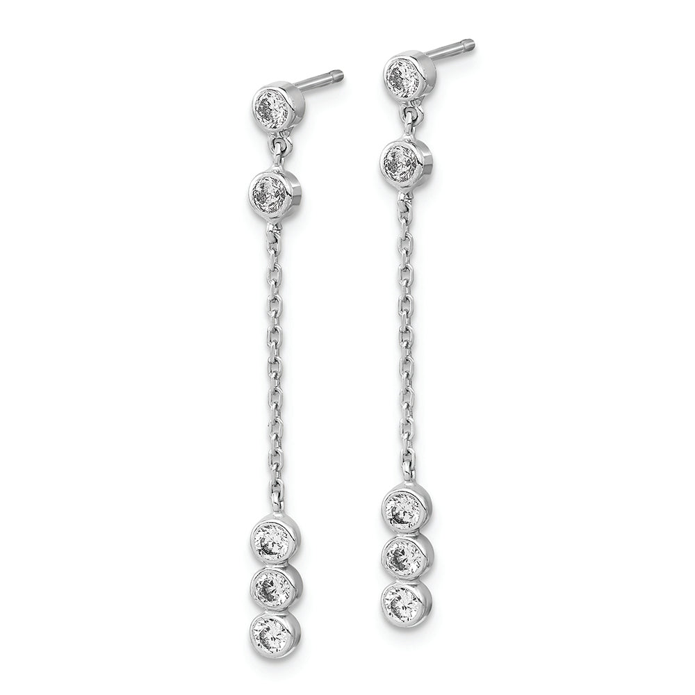 Aretes Colgantes de Cadena con CZ en Oro Blanco de 14K