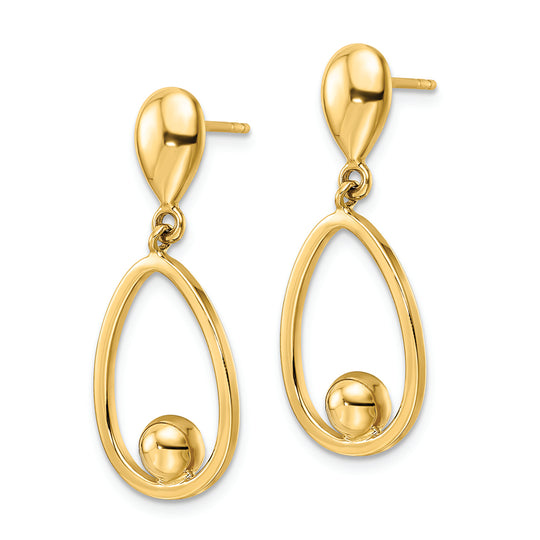 Aretes Colgantes de Gota Pulida en Oro Amarillo de 14K