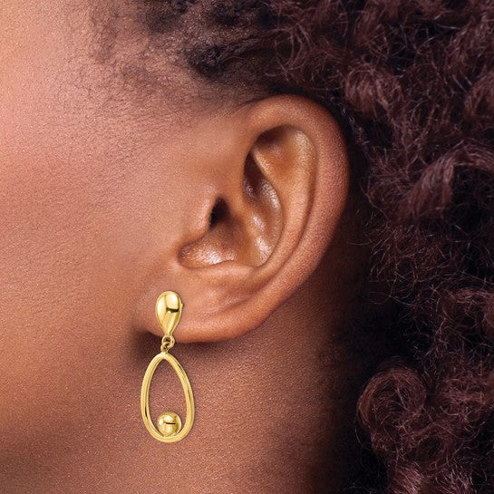 Aretes Colgantes de Gota Pulida en Oro Amarillo de 14K