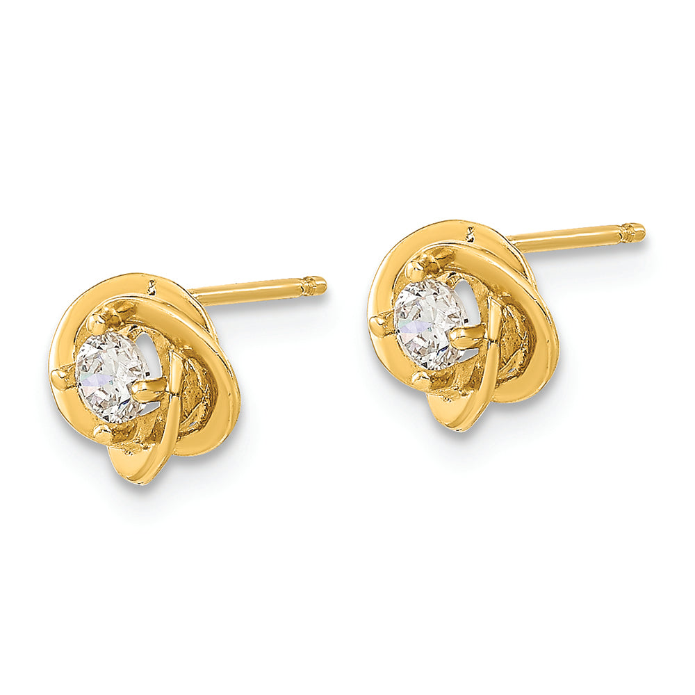 Pendientes de Botón en Oro Amarillo de 14K con Nudos de Amor y Circonitas Pulidas