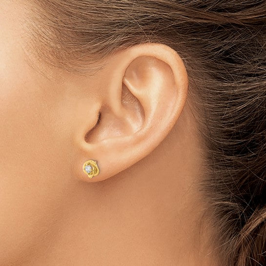 Pendientes de Botón en Oro Amarillo de 14K con Nudos de Amor y Circonitas Pulidas