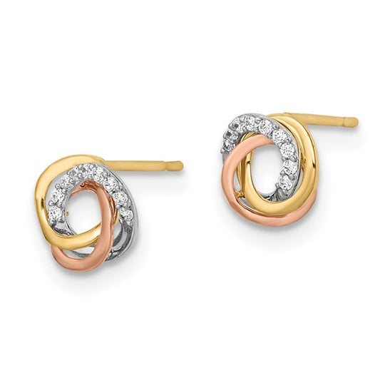 Pendientes Circulares Tri-Color de CZ de 14k