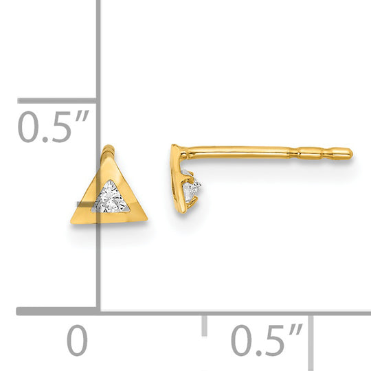 Pendientes de Botón en Oro Amarillo de 14K con Triángulo y Circonita Pulida