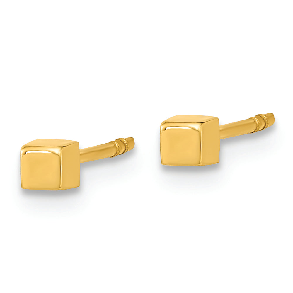 Pendientes de Post con Cubo Pulido en Oro Amarillo de 14k