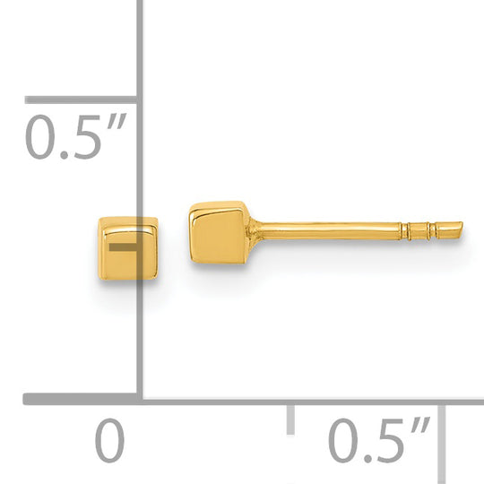 Pendientes de Post con Cubo Pulido en Oro Amarillo de 14k