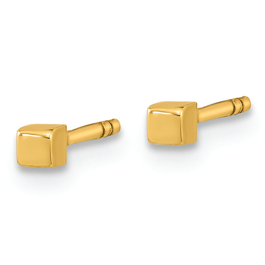 Pendientes de Post con Cubo Pulido en Oro Amarillo de 14k