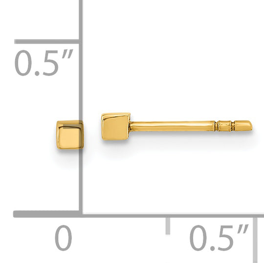 Pendientes de Post con Cubo Pulido en Oro Amarillo de 14k